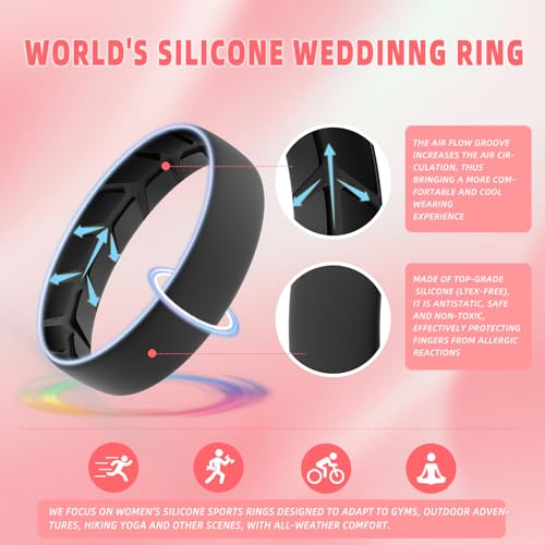 Silicone Anniversary Ring Women,Breathable Design Womens Silicone Wedding Rings,Suitable for Sports,Workout,Gym,5.5mm Wide-2mm Thick,Variety Multipack 1-82