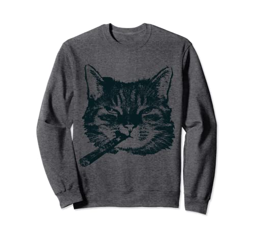 CIGAR SMOKING Cat Retro Aficionado Cigar Smoker Gift Sweatshirt, Black