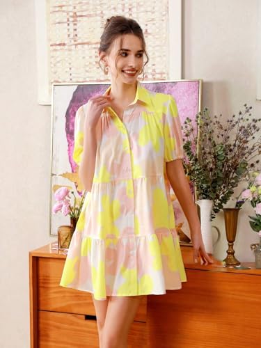 Image of Women's Fit and Flared Shirt Midi Dress with Collar Neck & Short Sleeves - Rayon Casual Dress