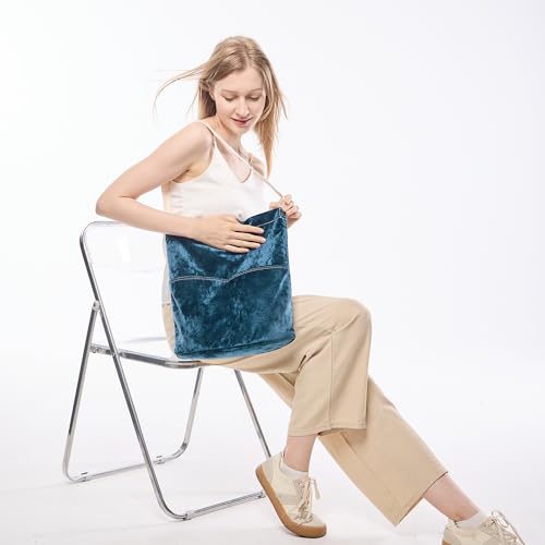 Soft Velvet Plushed Tote Bag for Women Hobo Bag Durable Shoulder Bag with Buckle for College Travel Handbag4