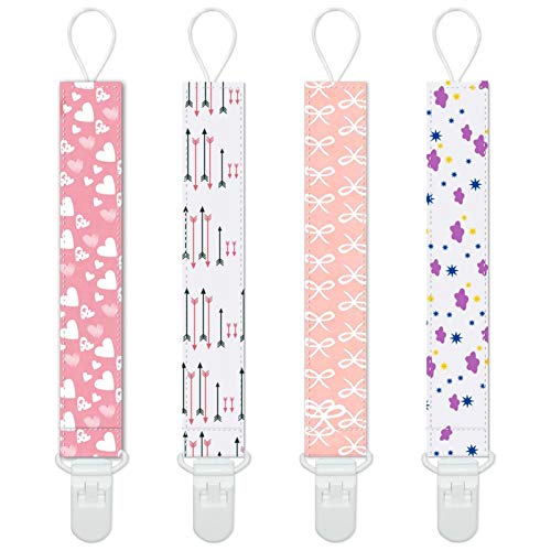 Image of Yoofoss Pacifier Clips 4 Pack Baby Pacifier Holder for Girls Plastic Teething Clip Universal Holder Leash for Pacifiers Teething Toy and Soothie
