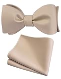 Gusleson Champagne Self Tied Bow Tie Mens Solid Pure Color Wedding Bow tie Pocket Square Set (UK0685-15)