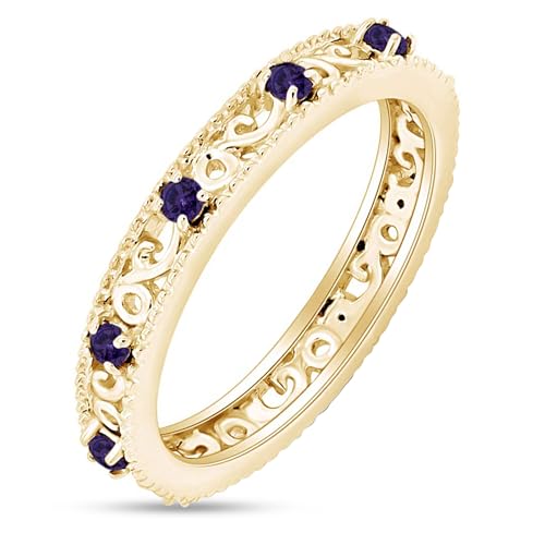 Filigree Eternity Wedding Band Ring for Women Alexandrite 925Y Silver,10