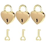 Hpmjz 3 Pcs Mini Heart Shaped Padlock Gold Diary Heart Lock Set Small Locks with Key Vintage Metal Decorative Locks Antique Jewelry Box Padlock for Necklace Notebook Storage Box Suitcase Handbag