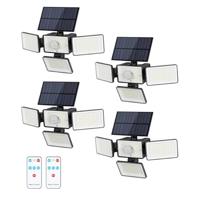 Solar Outdoor Lights 288 LED 2500LM,Motion Sensor Outdoor Light with Remote Control,4 Heads IP65 Waterproof Outdoor Solar Security Lights for Patio Garden Backyard Yard (4 Pack)