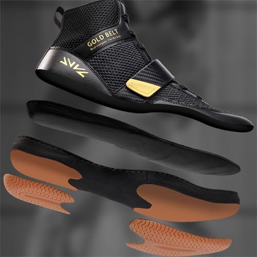 ZHENSI Zapatos De Lucha Libre, Botas De Boxeo Hombres Botas De Entrenamiento De Lucha Descalza Zapatillas De Fitness Ligeras,Negro,43 EU - imagen 6