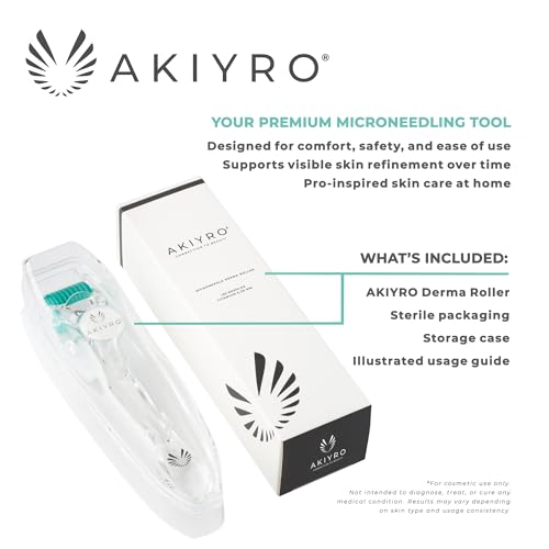 AKIYRO Derma Roller 0.30mm - Microneedle Roller with Storage Case - 192 Micro Needling Dermal Tool for Face, Beard, Scalp & Body - At Home Microneedling Skin Care for Women & Men (Green)