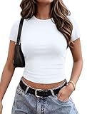 Sampeel Baby Tees for Women 2024 Trendy Short Sleeve Tight Shirts White Tshirts Slim Fit L