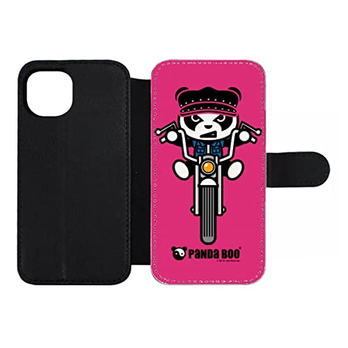 Étui cuir iPhone 12 Mini à clapet magnétique humour Panda motard