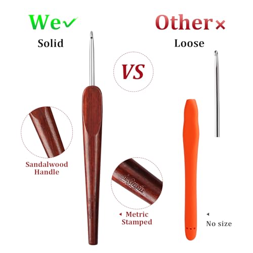 4mm Crochet Hook, 4 mm Blood Sandalwood Handle Ergonomic Hook for Arthritic Hands, Hand Polished Stainless Steel Rustproof, Red — view 5