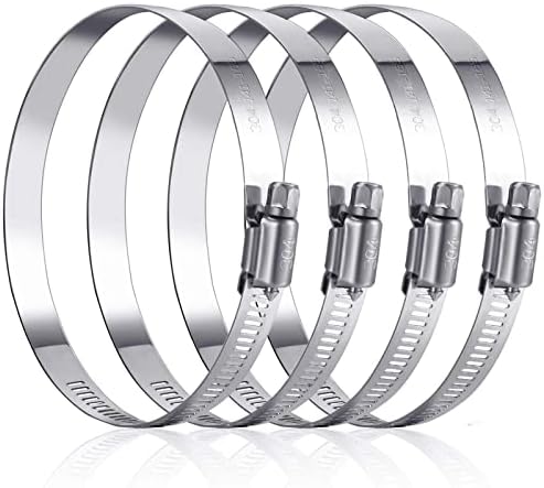 E-ANG.W 6" Hose Clamps, Adjustable 304 Stainless Steel Worm Gear Hose Clamps for Pipe Clamp, Hose Clips Duct Clamps (4Pcs)