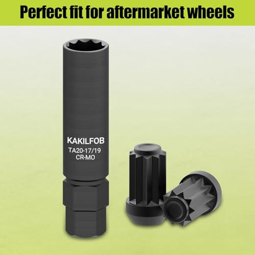 KAKILFOB 10 Spline Lug Nut Socket, Replacement for TA20-17/19, Compatible with Bimecc 10 Spline Lug Key, for Removing 10 Point Lug Nut Key for Truck Large SUV with 13/16 and 7/8 Hex Drive, CR-MO - Thumbnail 7