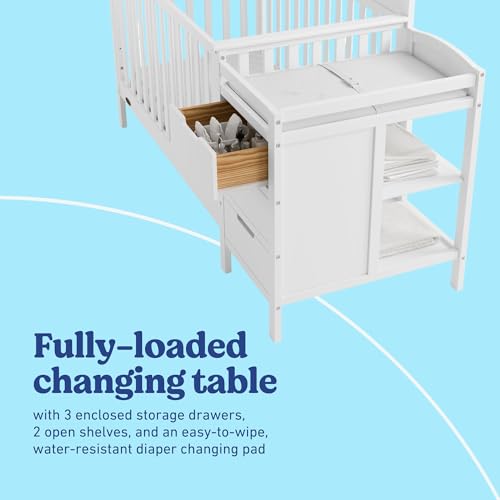 Image of Graco Benton 4-in-1 Convertible Crib and Changer, White | GREENGUARD Gold Certified, Baby Crib & Changing Table Combo, Includes Water-Resistant Changing Pad, Converts to Full-Size Bed