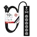 GE Power Strip Surge Protector, 6 Outlets, 10 ft Extra Long Extension Cord, Flat Plug, 600 Joules, Safety Locks, Multi Outlet, Wall Mount, Black, 37442