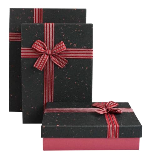 Boîtes cadeaux rigides haut de gamme texturées bordeaux et noir avec ruban satiné