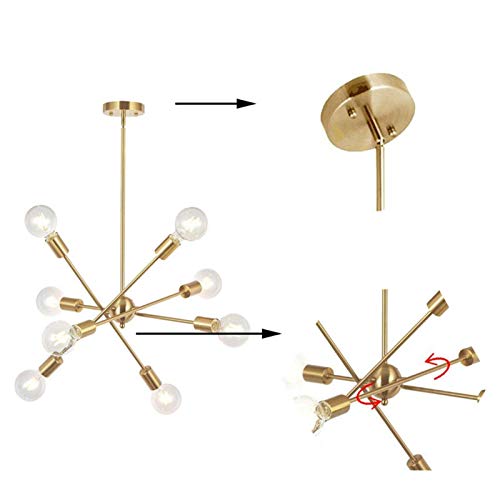 Lámpara de araña sputnik de 8 luces dorada con casquillo E27 para techo industrial 5