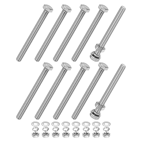 M METERXITY 10-Pack Hex Head Screw Bolt with Nuts Flat &amp; Lock Washers M8x85mm Stainless Steel Bolts and Nuts Kit Fully Threaded Metric Bolt Assortment for Equipment/Machinery