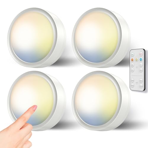 Dimmbar LED Spot Batteriebetrieben Fernbedienung - Kabellos Vitrinenbeleuchtung LED Spots Batterie Schrankbeleuchtung Selbstklebend Unterbauleuchte Küche Ohne Kabel Schrankleuchte Rund Regal Licht