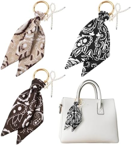 3 Pcs Western Bag Charms Keychain Paisley Bandana and Pearl Bow f...