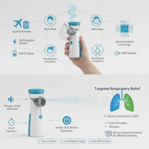 Image of Umite Chef Portable Mesh Nebulizer Machine for Adults & Kids | Rechargeable Handheld Steam Inhaler | Silent Mini Nebulizer for Asthma, Cough, Breathing Therapy | USB Powered - Blue