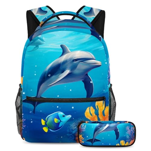 Sacs d'école 18L grande capacité Fun Seaworld à motif baleine avec trousse