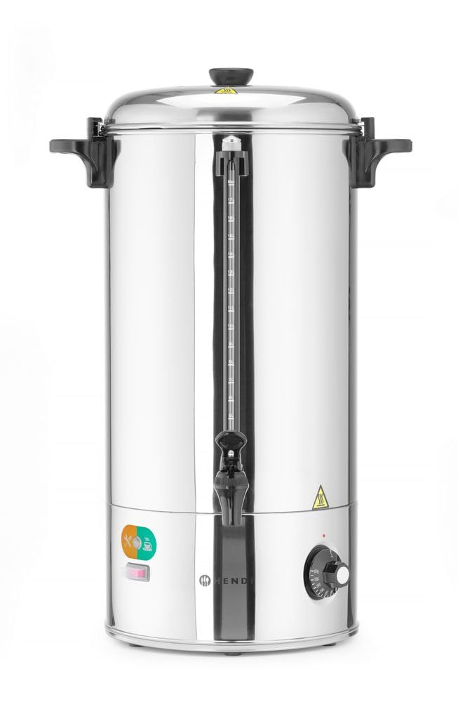 HENDI Heißgetränkespender, einwandig, für Glühwein und Wasser, tropffreier Zapfhahn, Wasserstandsanzeige, Glühweinkocher, Heißgetränkeautomat, 18L, 230V/2200W, 387x275x(H)595mm, Edelstahl