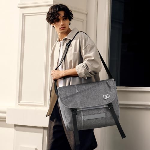 Image of OIWAS Messenger Bags for Women 17 Inch Laptop Crossbody Bags for Men, Grey | Casual Satchel Shoulder Bag Briefcase with Water Bottle Pocket & Reflective strips for Travel Work Outdoor Activities