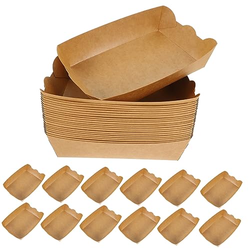 MOLUCKFU 100pcs Kraft Paper Boxes Takeout Food Trays Paper Food Boats Disposable Snack Boxes Oil Proof Easy to Use