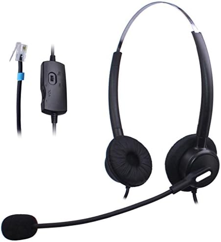 Wantek Binaural Call Center Telephone Headset Headphone with Mic and Volume Mute Control for Cisco Unified IP Phones 7931G 7940G 7941G 7942G and Plantronics M10 MX10 Vista Modular Adapters(H120B02B)