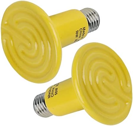 OMAYKEY 50W 2 件装陶瓷加热发射器,爬行动物加热灯泡无发光育婴室加热器适用于鸡蜥蜴胡须龙龟蛇爬行动物和两栖动物 - 黄色(ETL 认证)