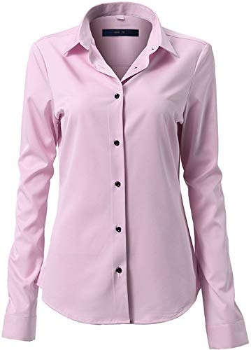 FLY HAWK Camicia Basic da Donna Manica Lunga - Camicetta Casual Blusa Chiusura Bottoni Slim Fit Formale Elegante in Fibra bambù - Camicia Shirt Ideale per Ufficio/Lavoro/Colloquio (Rosa, EU46)