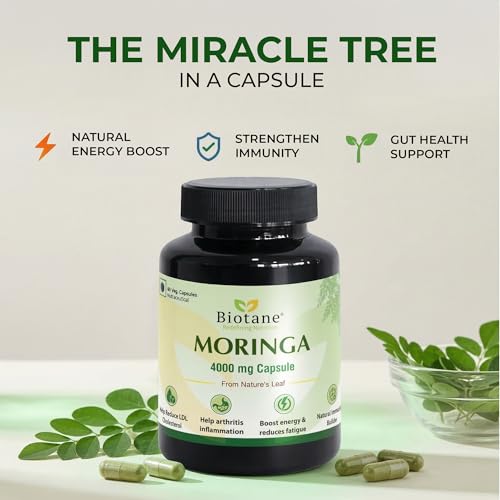 Image of Biotane Moringa 4000mg Capsules | Only 1 Capsule a Day | Natural Multi-Vitamin Supplement | Manufactured in technical collaboration with Vitane Pharma, USA I Pack of 60 Veg Capsules