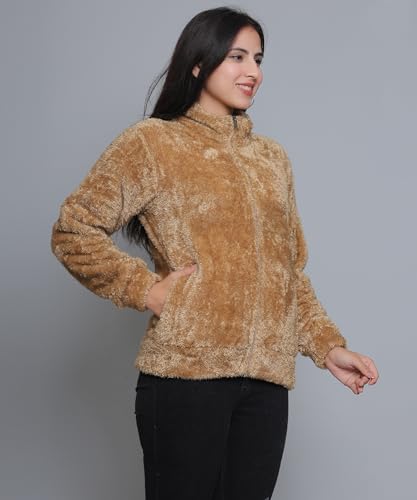 Image of Women's Ultra-Soft Plush Fleece Winter Jacket with High Neck & Full Front Zipper | Warm Cozy Fur Coat for Casual, Travel, Outdoor & Daily Cold Weather Wear