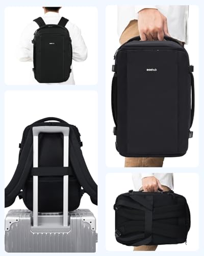 ECOHUB Ryanair Handgepäck 40x20x25 Rucksack, 20L Reiserucksack für Flugzeug, 14-Zoll Laptop Rucksack mit Tiefe, PET-Recycelte Wasserdichter Backpack für Herren & Damen, Patent Anhängig(Schwarz)
