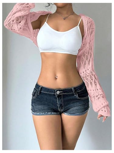 Image of Verdusa Crochet Cropped Shrugs For Women Y2K Lightweight Cardigan Bolero Shrug Hollow Out Knit Top