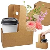 MUMULULU 14Pcs Disposable Beverage Carrier with Handle 2 or 4 Cups Holders Kraft Paper Coffee Cup Holders Can be Folded and Carried Suitable for Hot and Cold Beverage Transportation and Distribution