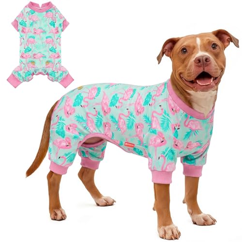 KYEESE Velvet Dog Pajamas for Medium Large Dogs Soft Onesie, Flamingo
