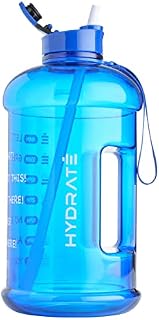 HYDRATE Tracker XL Jug - 2.2 Litre Water Bottle with straw with Motivational Time Markings, BPA Free, Flip Cap, Drop Proof, Ideal for Gym, Extra strong material (2.2 Litre, Blue)