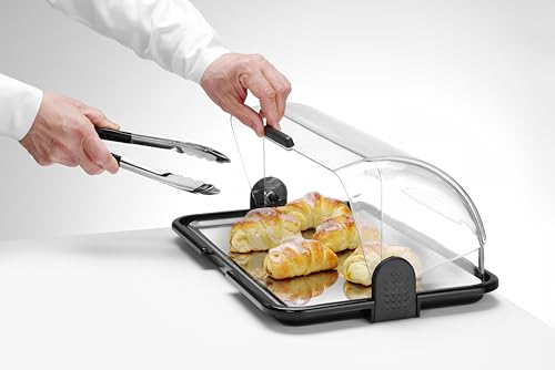 HENDI Buffet-Vitrine, 2 Gel-Einsätze zum Kühlen oder Erwärmen, Rolltop-Präsenter, Rolltop-Display, Käse- und Brotkasten, 465x315x(H)195mm, Edelstahl, PP