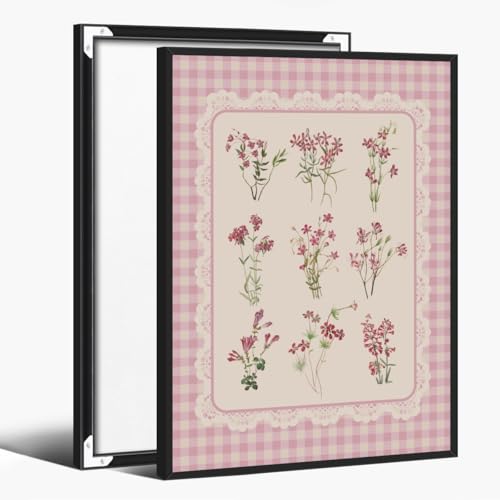 Pink Gingham Wildflower Poster Vintage Preppy Floral Wall Art Modern