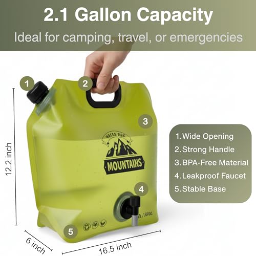 Camping Water Container 2 Gallon Collapsible Water Jug with Spout - Reusable BPA Free Plastic Flasks, Foldable Empty Gallon Jug for Water Storage, Water Bag for Outdoor Hiking Emergency Prep (1 Pack) - Image 3