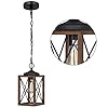 EDISHINE Farmhouse Pendant Light, Metal Hanging Light Fixture with Wooden Grain Finish, 63 Inch Adjustable Chain for Flat and Slop Ceiling, Kitchen Island, Bedroom, Dining Hall, E26 Base, 1 Pack