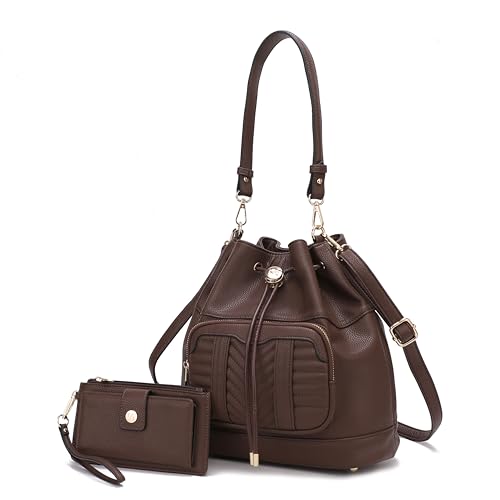 Image of MKF Collection Crossbody Bucket Bag for Women, Drawstring Hobo Shoulder Bags Handbag Purse with Wristlet Wallet by Mia K