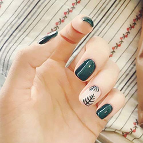 Outyua Short Fake Nails Green Press on Nails Acrylic False Nails Tips Square Fake Nails Full Cover Stick on Nails for Women and Girls 24pcs