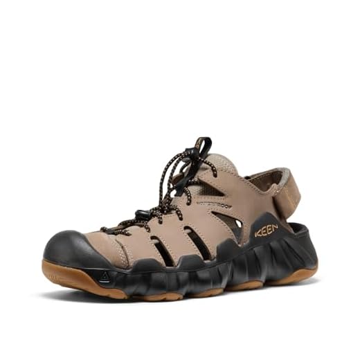 KEEN Sandália masculina Hyperport H2 bico fechado respirável fácil de calçar e confortável para caminhadas e água, Malhado/Oak Buff/Couro, 39