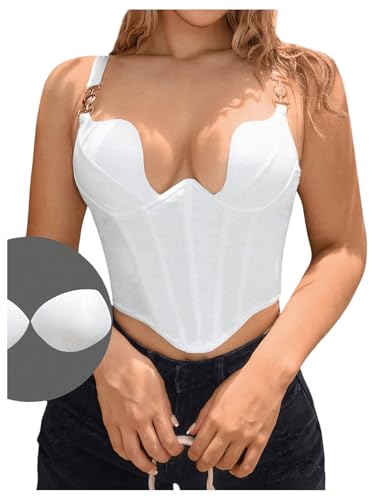 SHENHE Women's Sexy Deep V Underwire Boned Push Up Corset Bustier Top Going Out Crop Tank Tops3