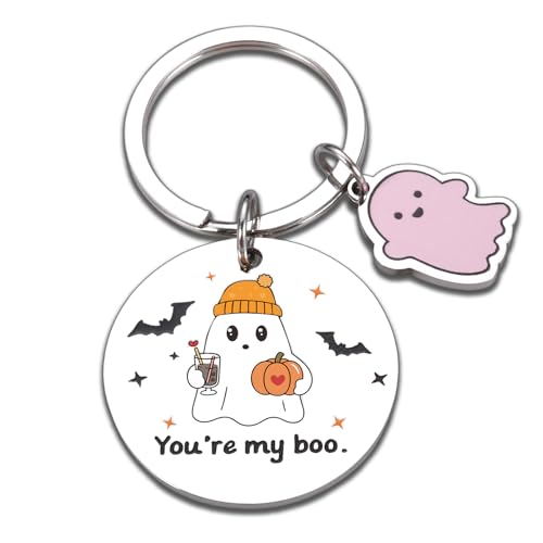Boo Basket Stuffers for Women Men- Halloween Gifts for Boyfriend Girlfriend, Spooky Basket Stuffers You Are My Boo Keychain for Him Her Couple Gift Ghost Keychain for Birthday Anniversary Sweetest Day