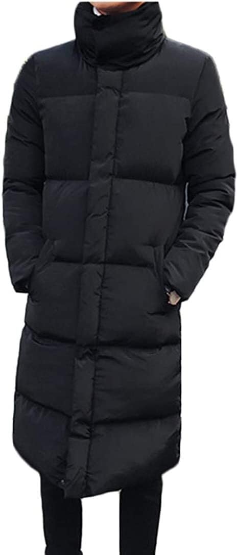 Lockenstab Mens Stand Collar Long Down Jacket Plus Size Winter Warm Padded Puffer Coat Parka Black(XXXL)