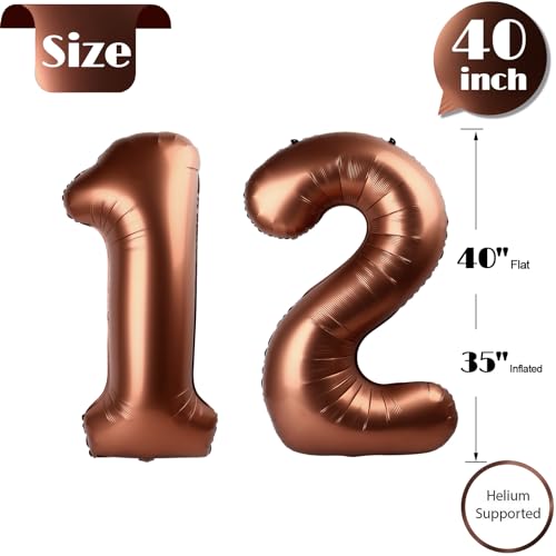 Image of Dark Brown Number 12 Balloon 40 inch, Coffee Brown 12 Number Balloons, 12th Birthday Decorations, Chocolate 12 Year Old Dark Brown Party Supplies