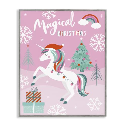 Magical Christmas Pink Unicorn, 16 x 20 Inch Framed Giclée Print